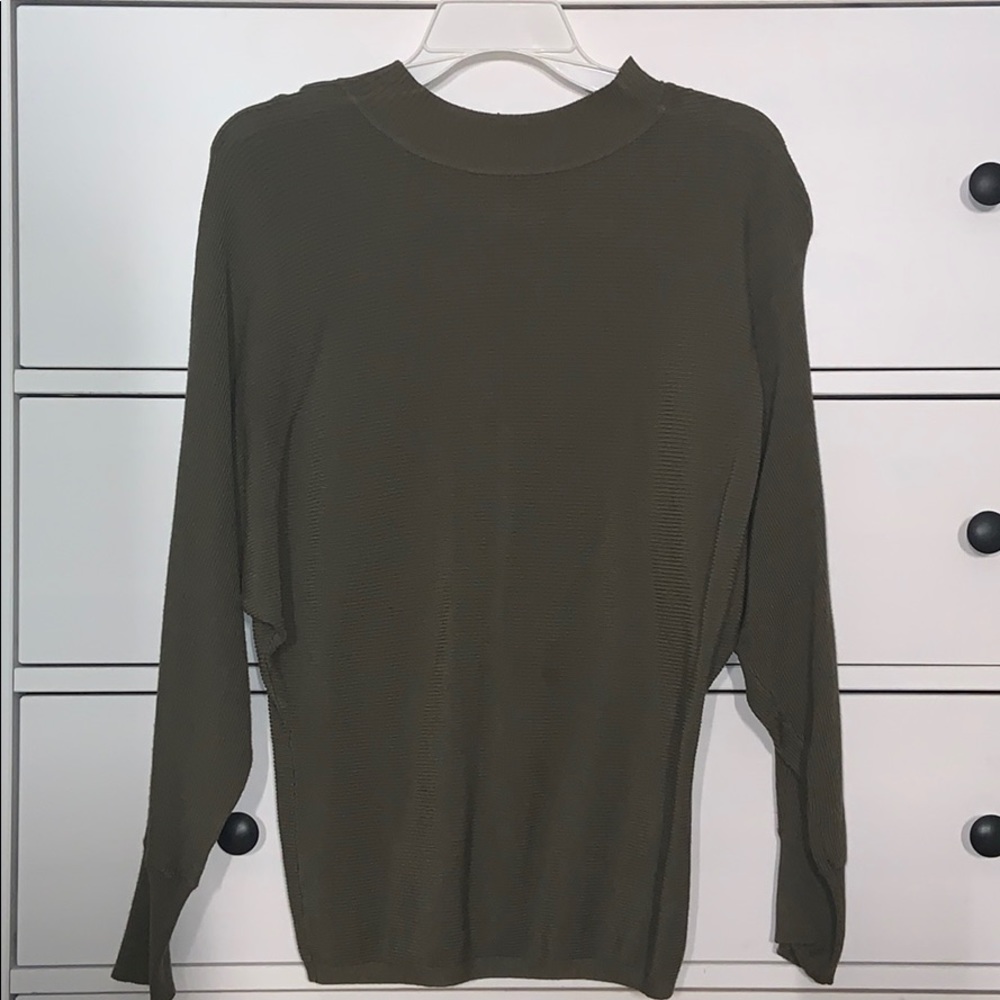 ribbed forest green mock neck sweater